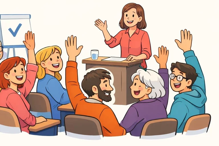 Mitgliederversammlung Menschen heben die Hand